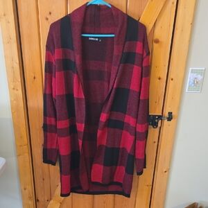 Women's Plaid Red & Black Sweater Long